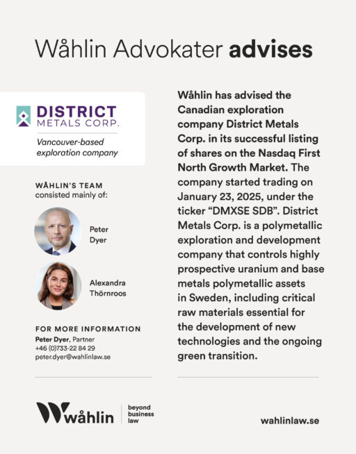 District Metals Corp - Wåhlin Advokater